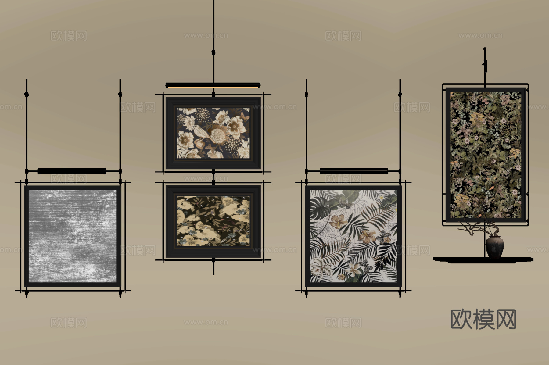 法式中古风挂画组合 挂画 装饰画su模型