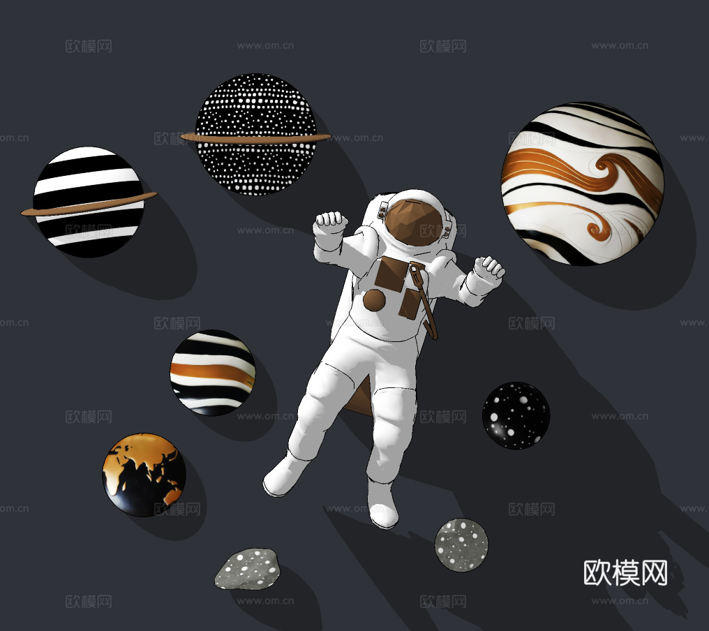 现代太空宇航挂件墙饰su模型下载