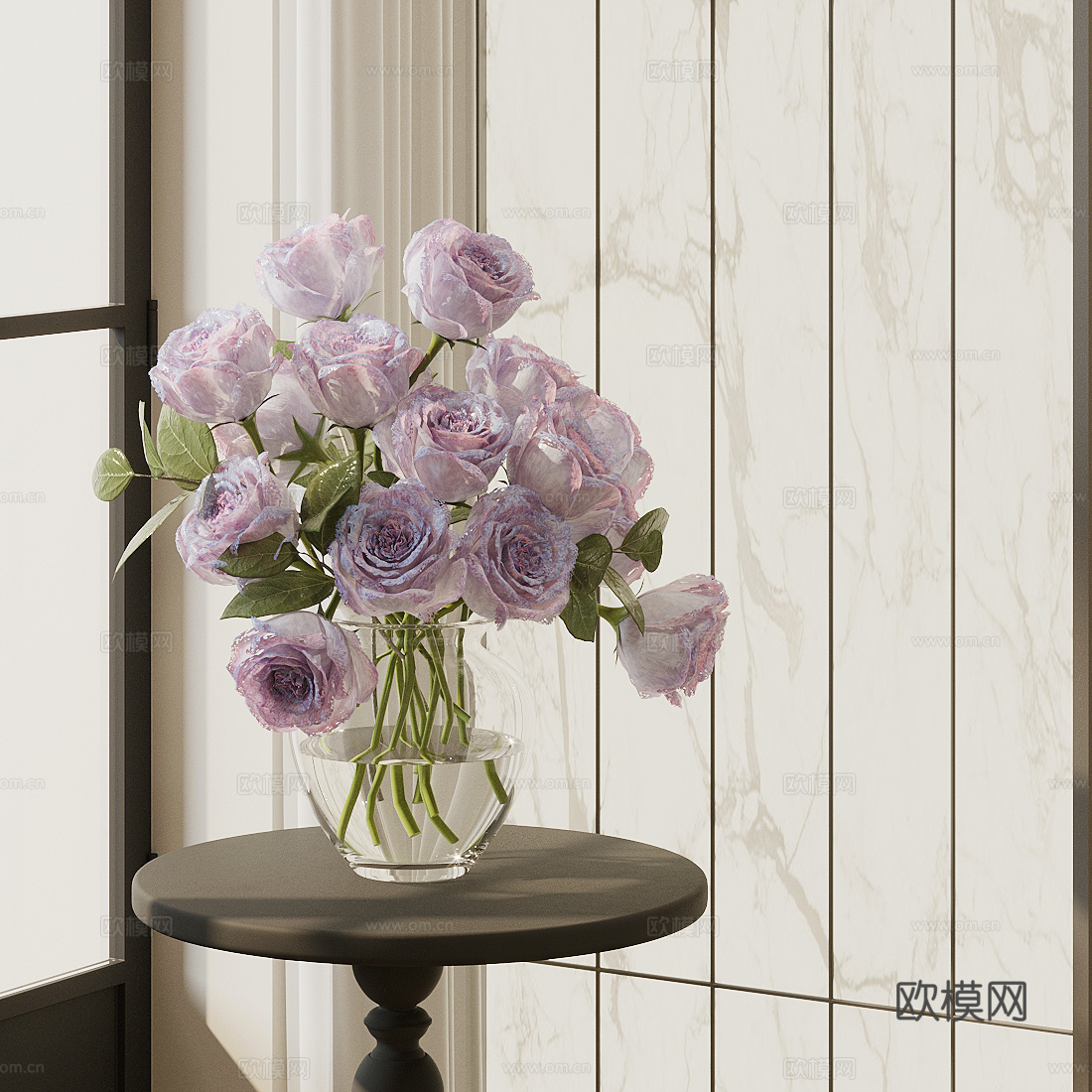 花 玻璃花瓶 花艺鲜花 粉色花艺 假花永生花 客厅花瓶摆件3d模型
