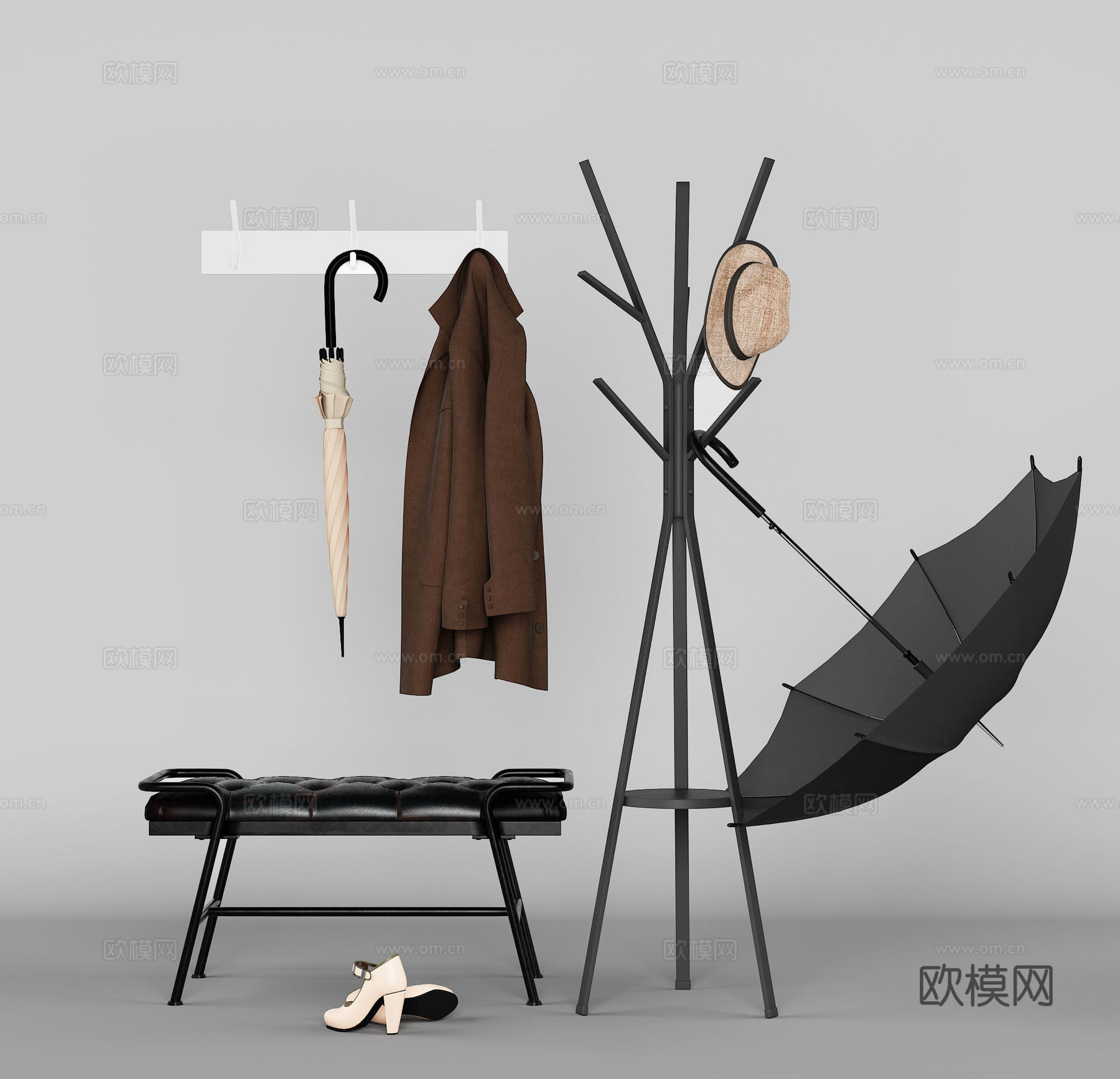 现代换鞋凳挂衣架su模型下载