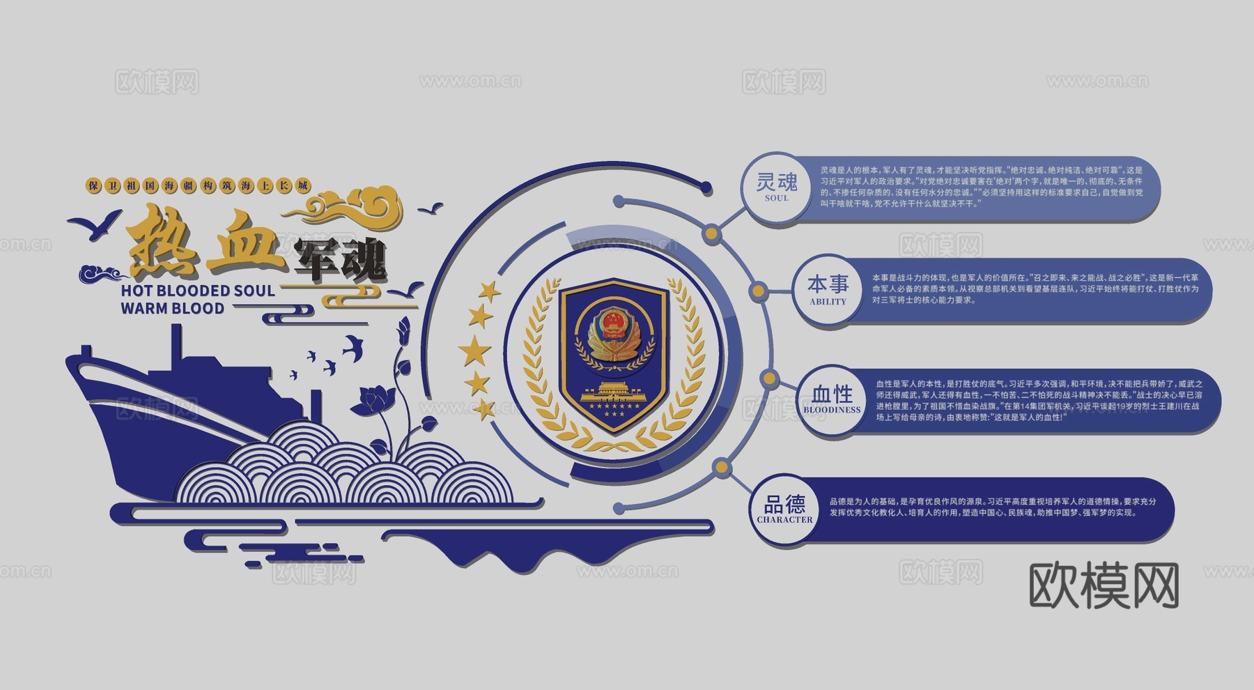 现代军队文化墙su模型
