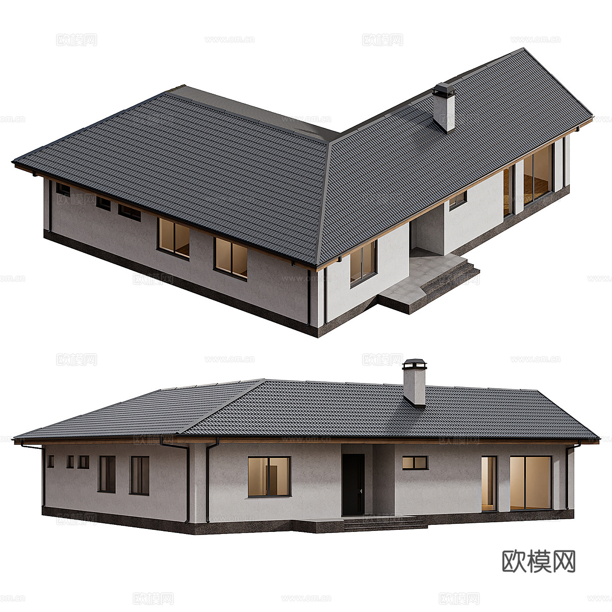 现代意式单层房屋住宅建筑外观3d模型