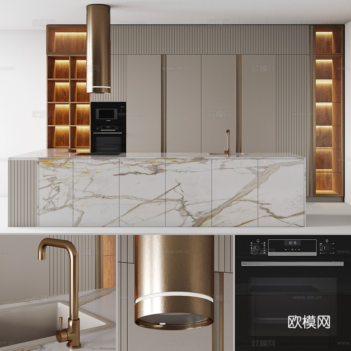现代轻奢极简橱柜 岛台3d模型