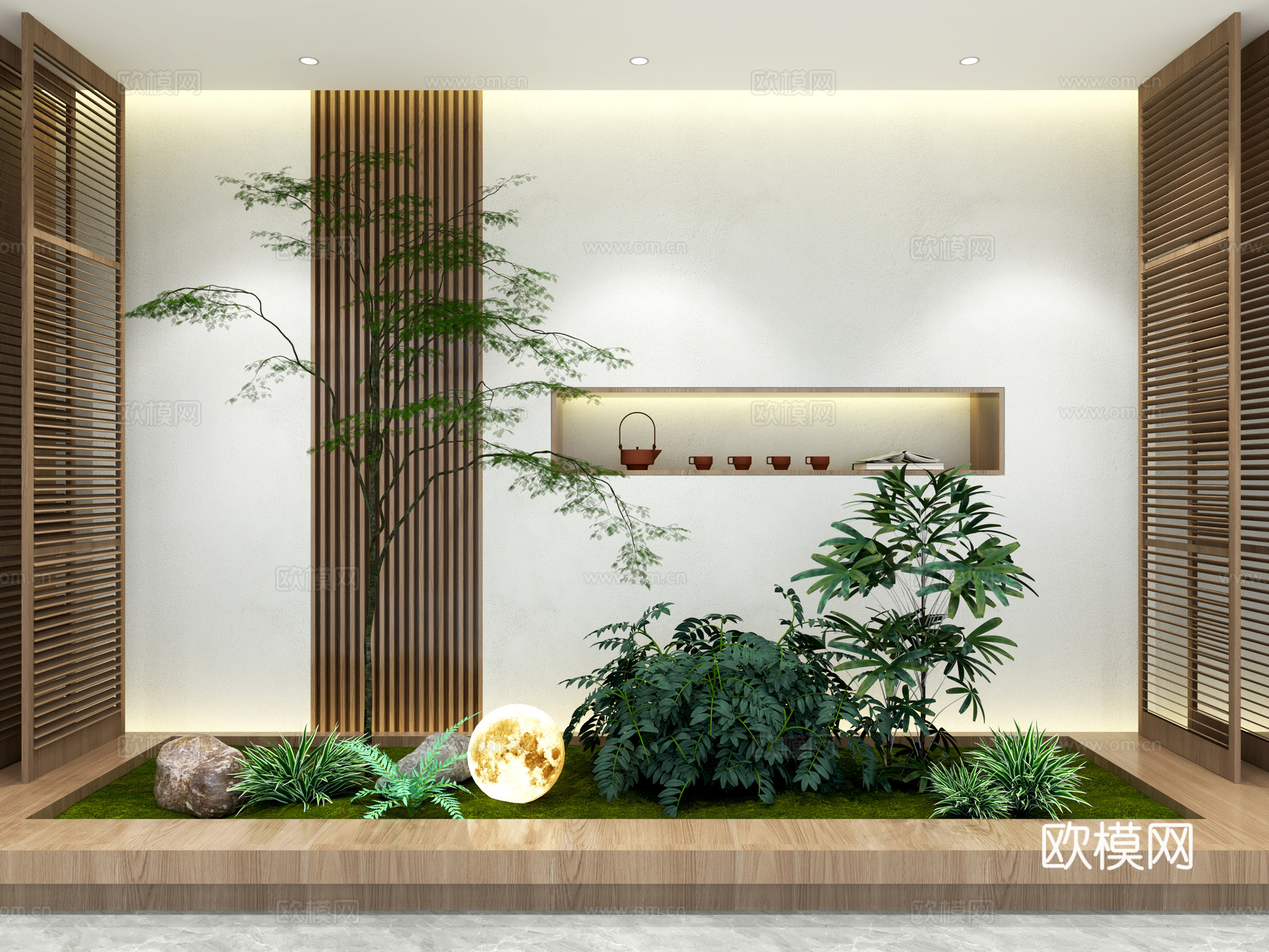 新中式景观造景 庭院小品 别墅天井植物3d模型