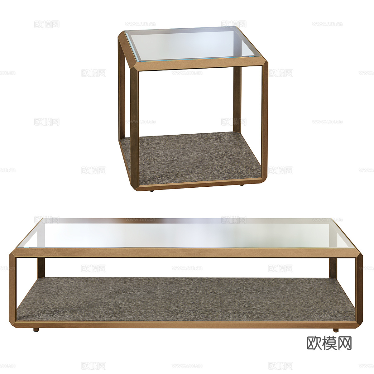 现代意式轻奢金属玻璃茶几组合3d模型