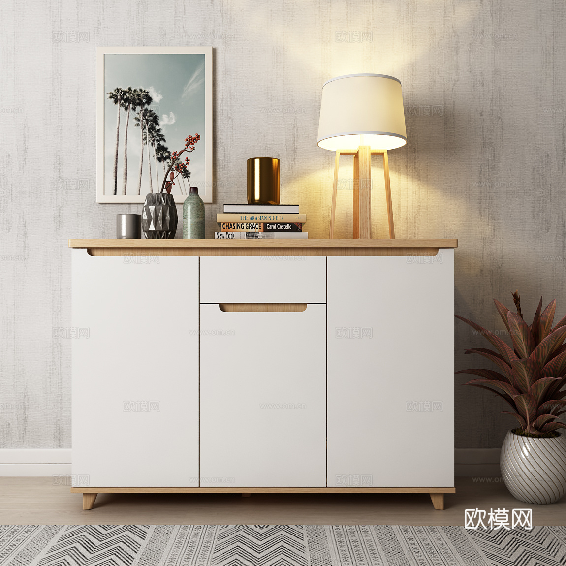北欧现代鞋柜 边柜 灯具 饰品地毯模型3d模型