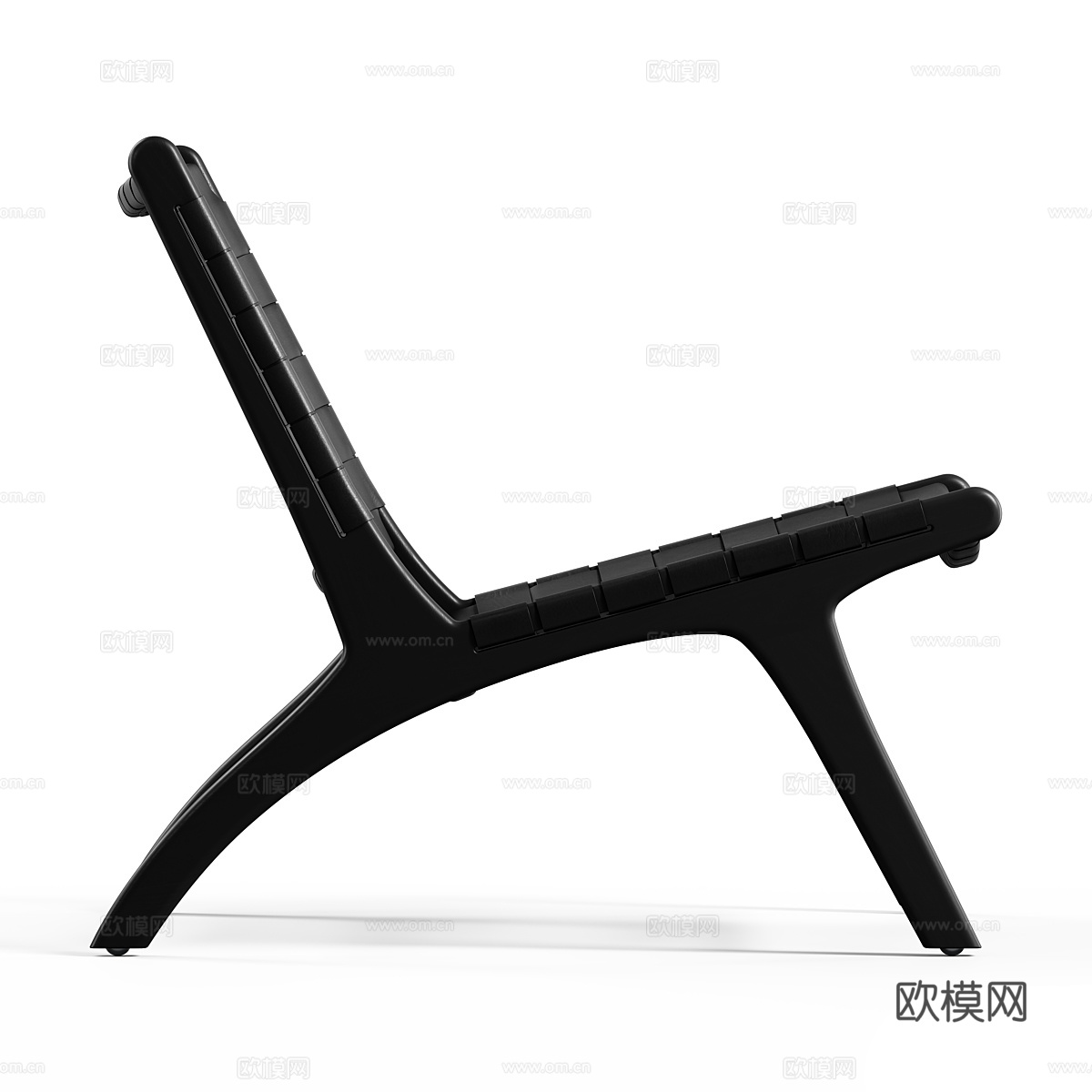 现代意式藤编皮革木质休闲椅3d模型