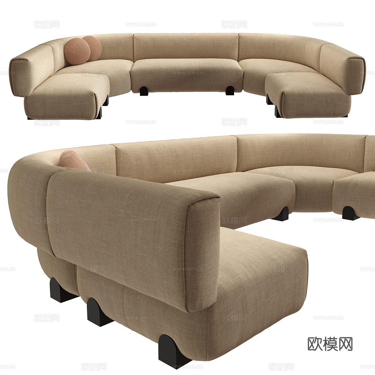现代意式奶油风布艺弧形沙发3d模型