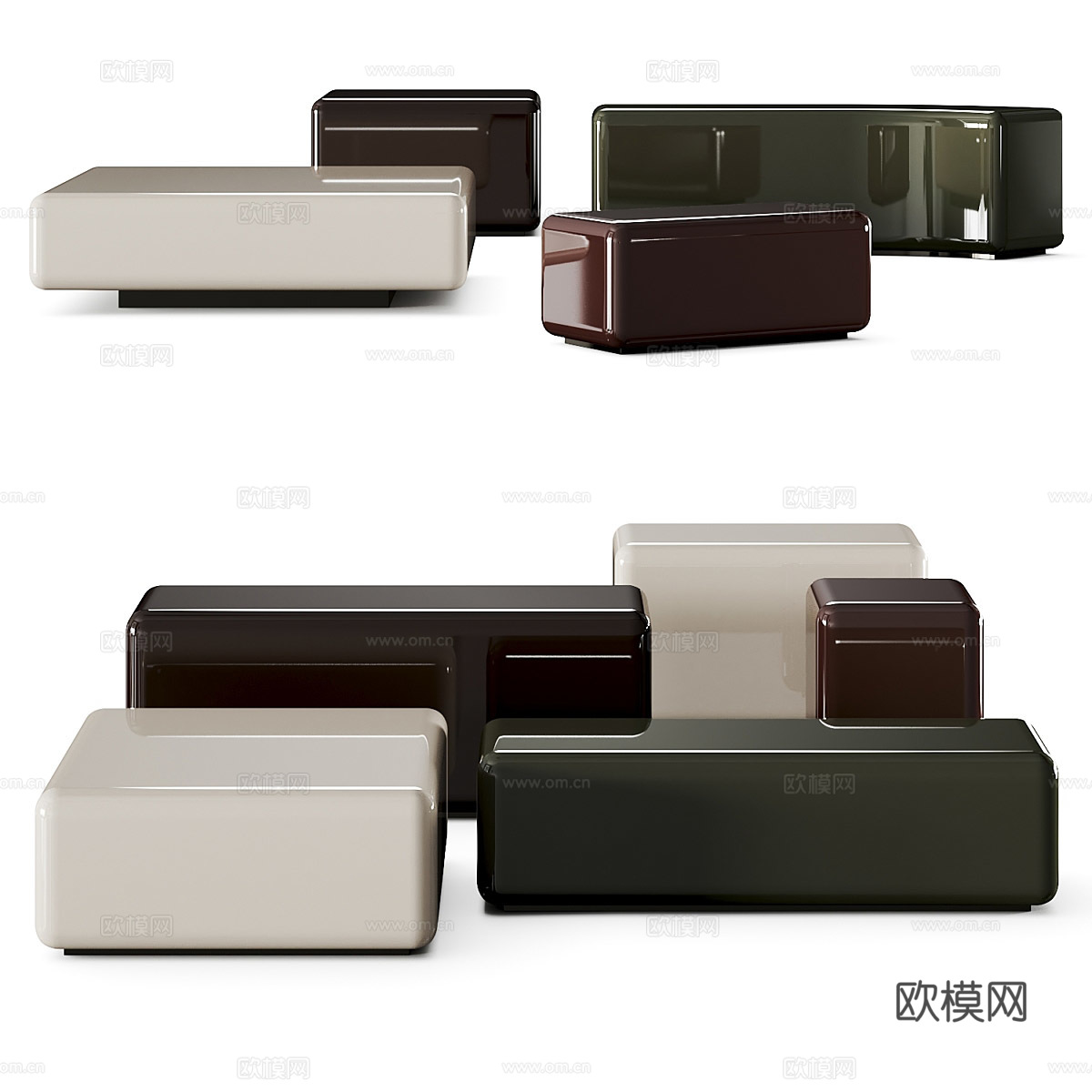 现代意式亚克力茶几组合3d模型