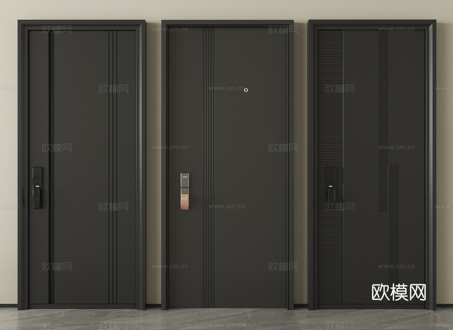 现代入户门 防盗门 单开门 指纹锁门 密码锁门3d模型