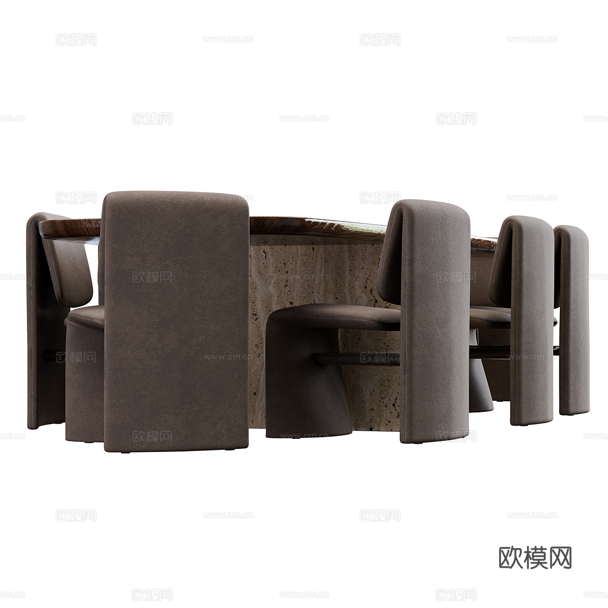 现代意式侘寂餐桌椅组合3d模型