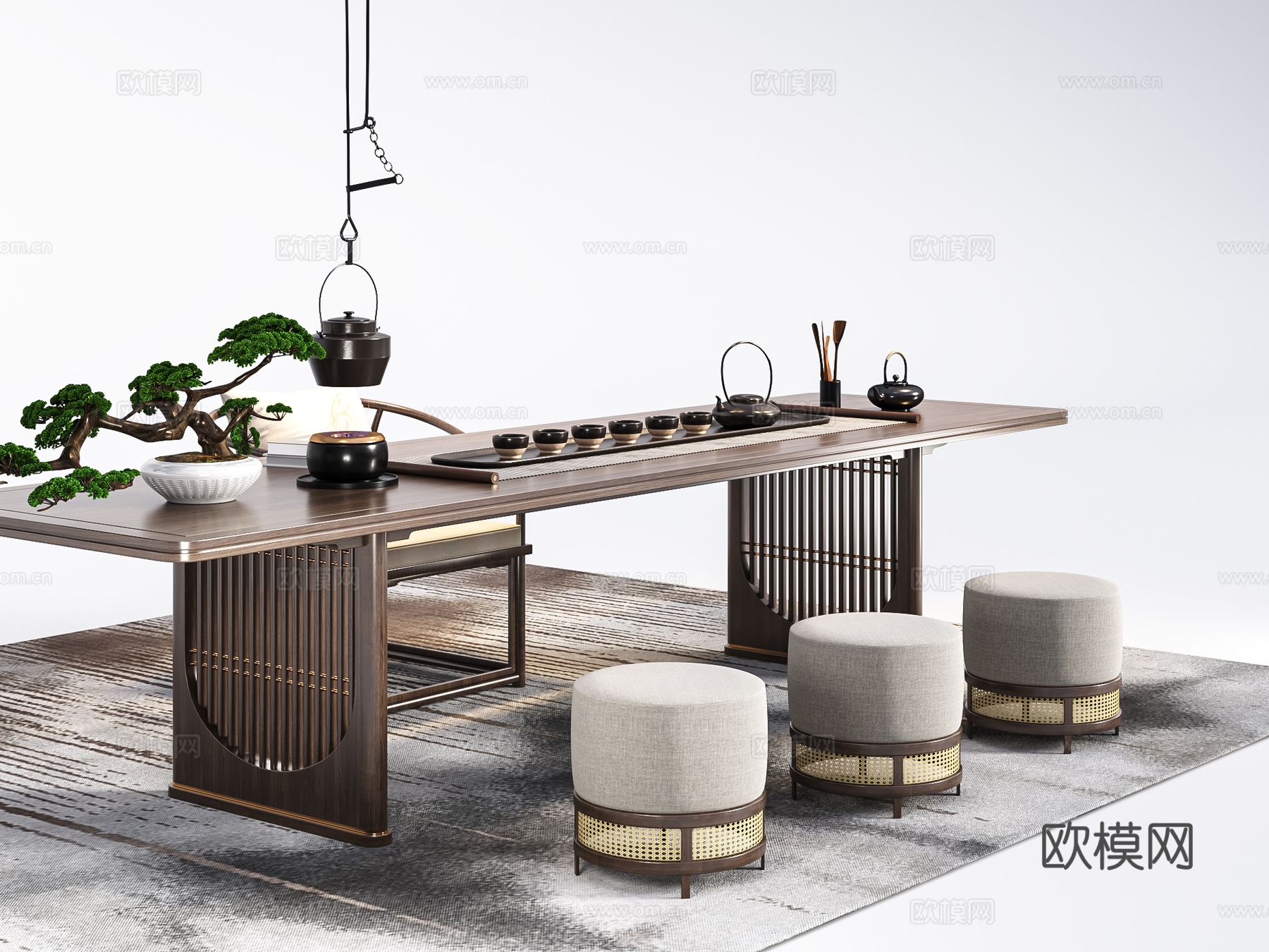 新中式茶桌椅3d模型