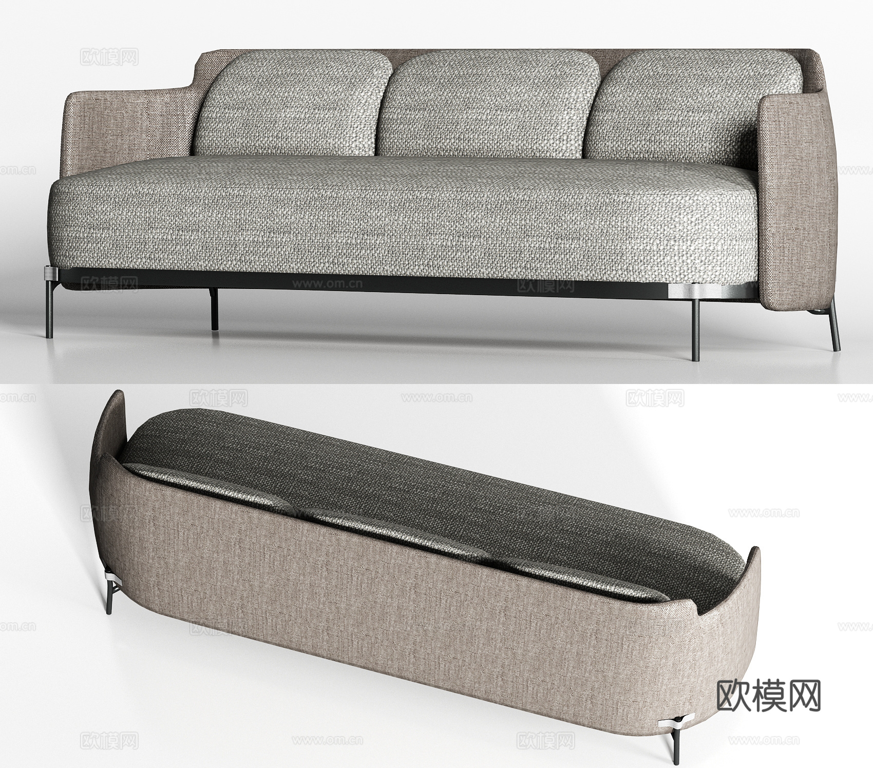 现代布艺多人沙发枕头组合3d模型