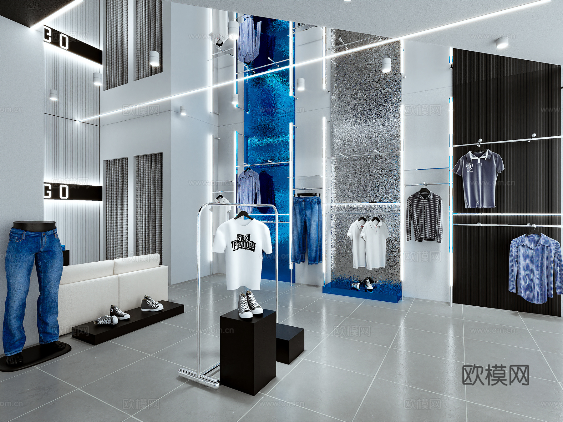 服装店 男装店 潮牌店 衣帽架 收银台3d模型