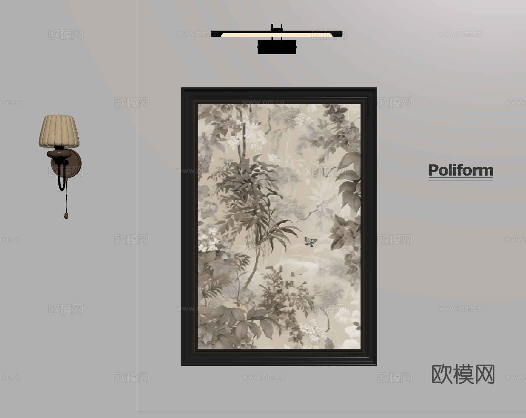 法式中古挂画 装饰画 壁灯 镜前灯su模型