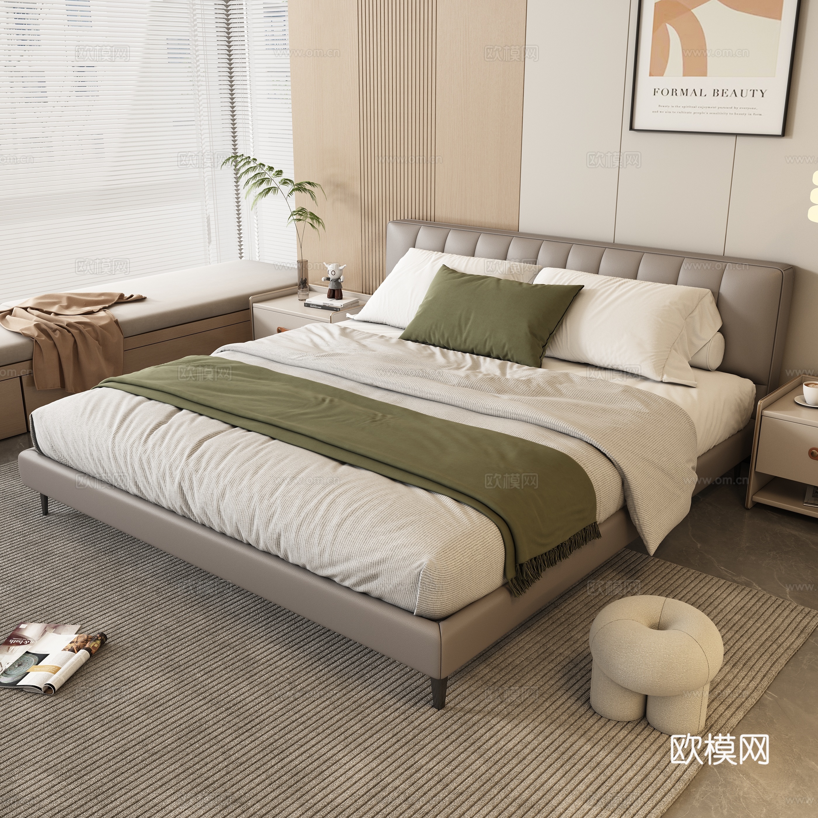 现代双人床su模型