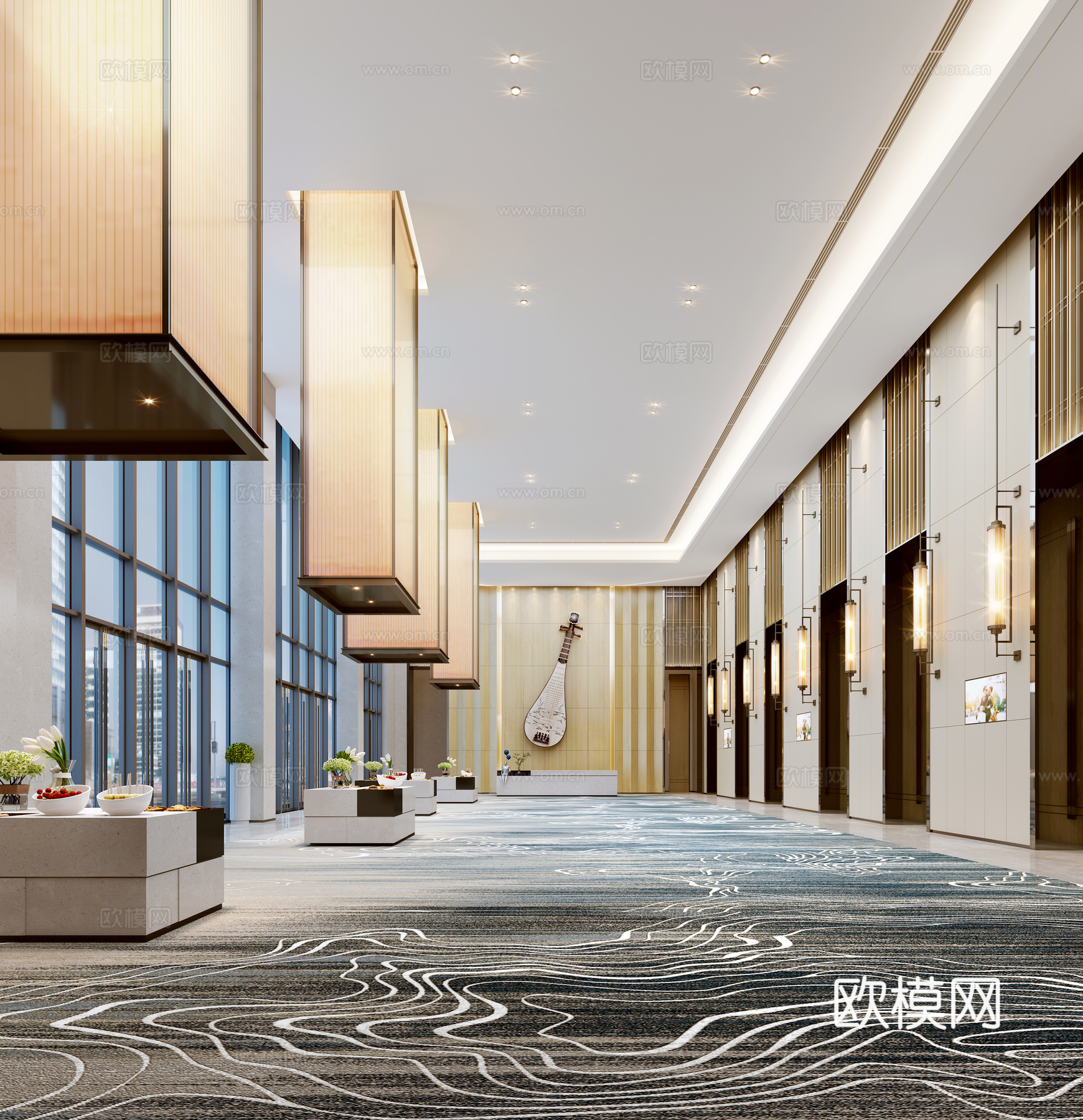 现代酒店宴会前厅3d模型