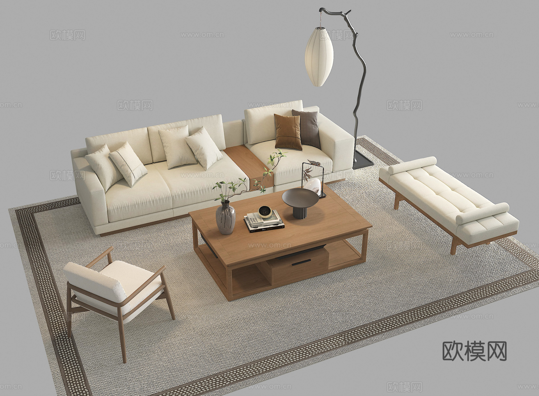 宋式沙发茶几组合3d模型