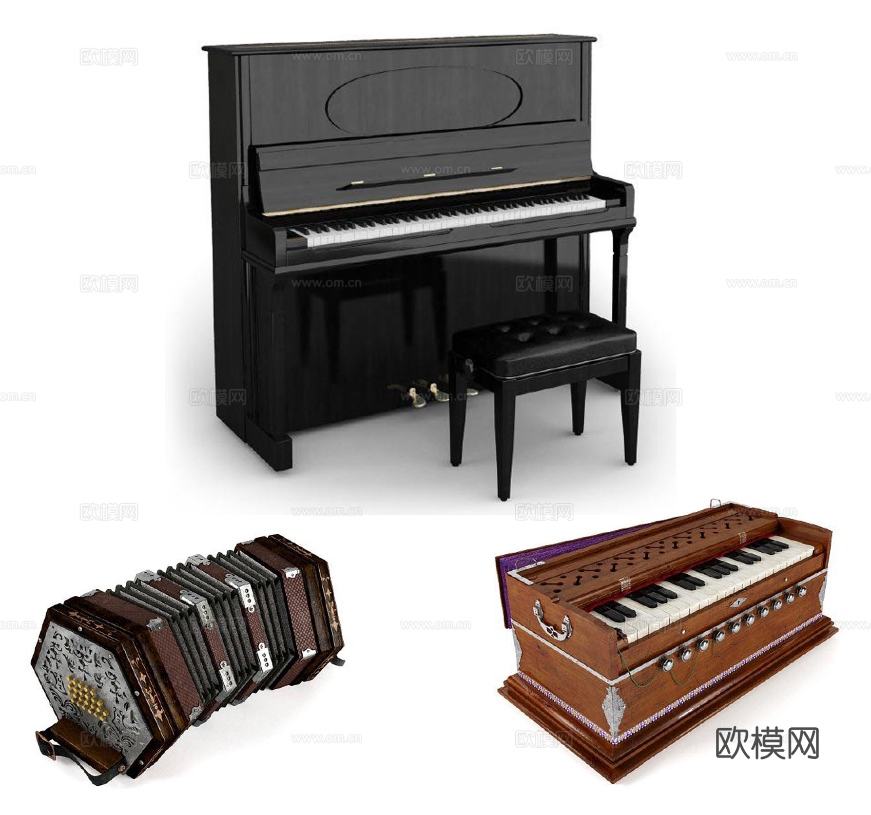 现代乐器 琴 钢琴 手风琴3d模型