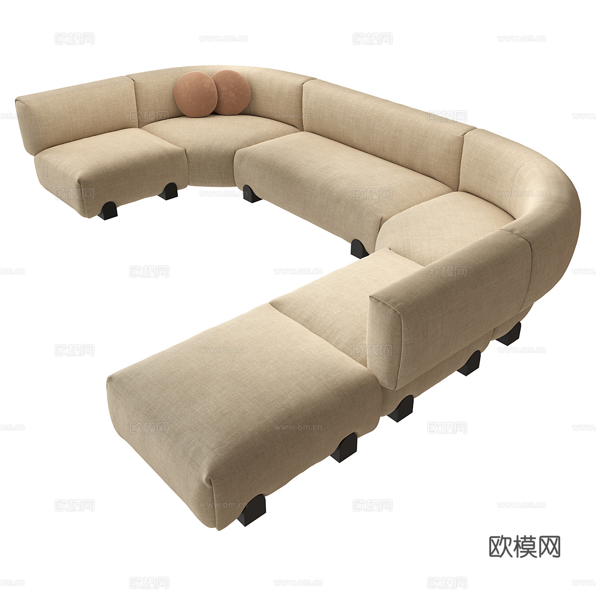 现代意式奶油风布艺弧形沙发3d模型