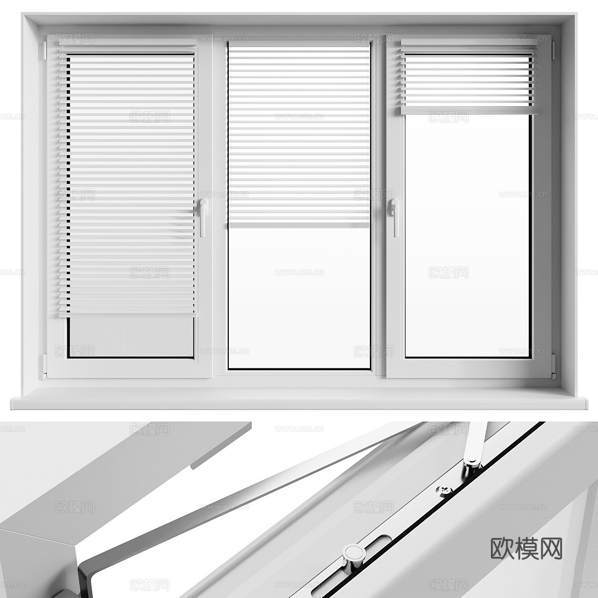 现代塑钢窗 百叶窗3d模型