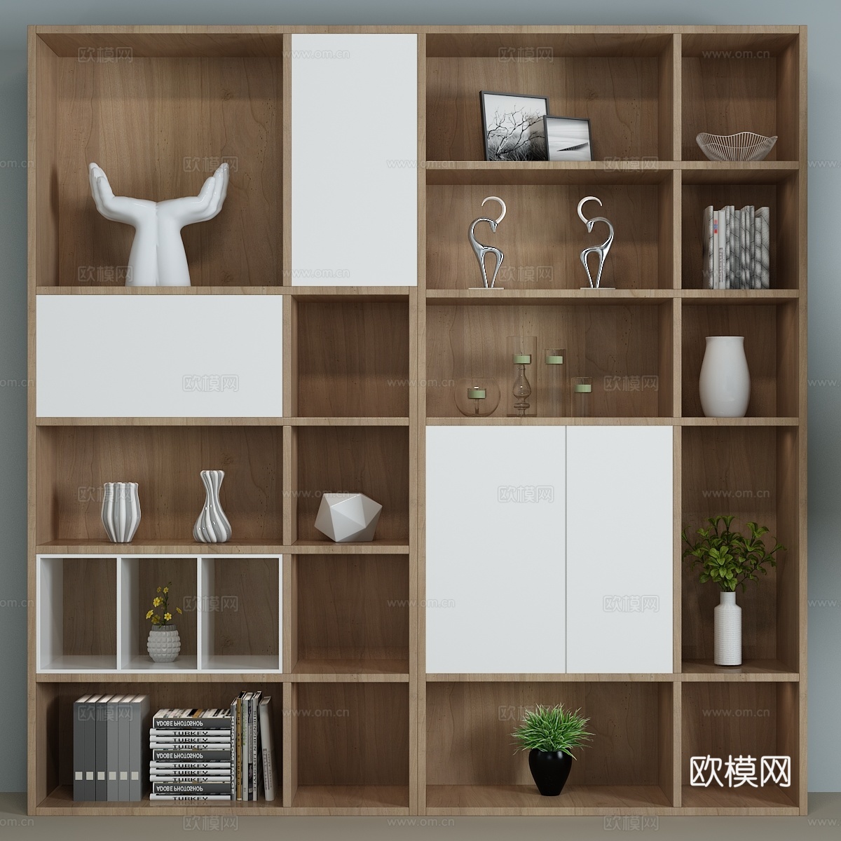 现代书柜 装饰柜 书架 饰品摆件 装饰品3d模型