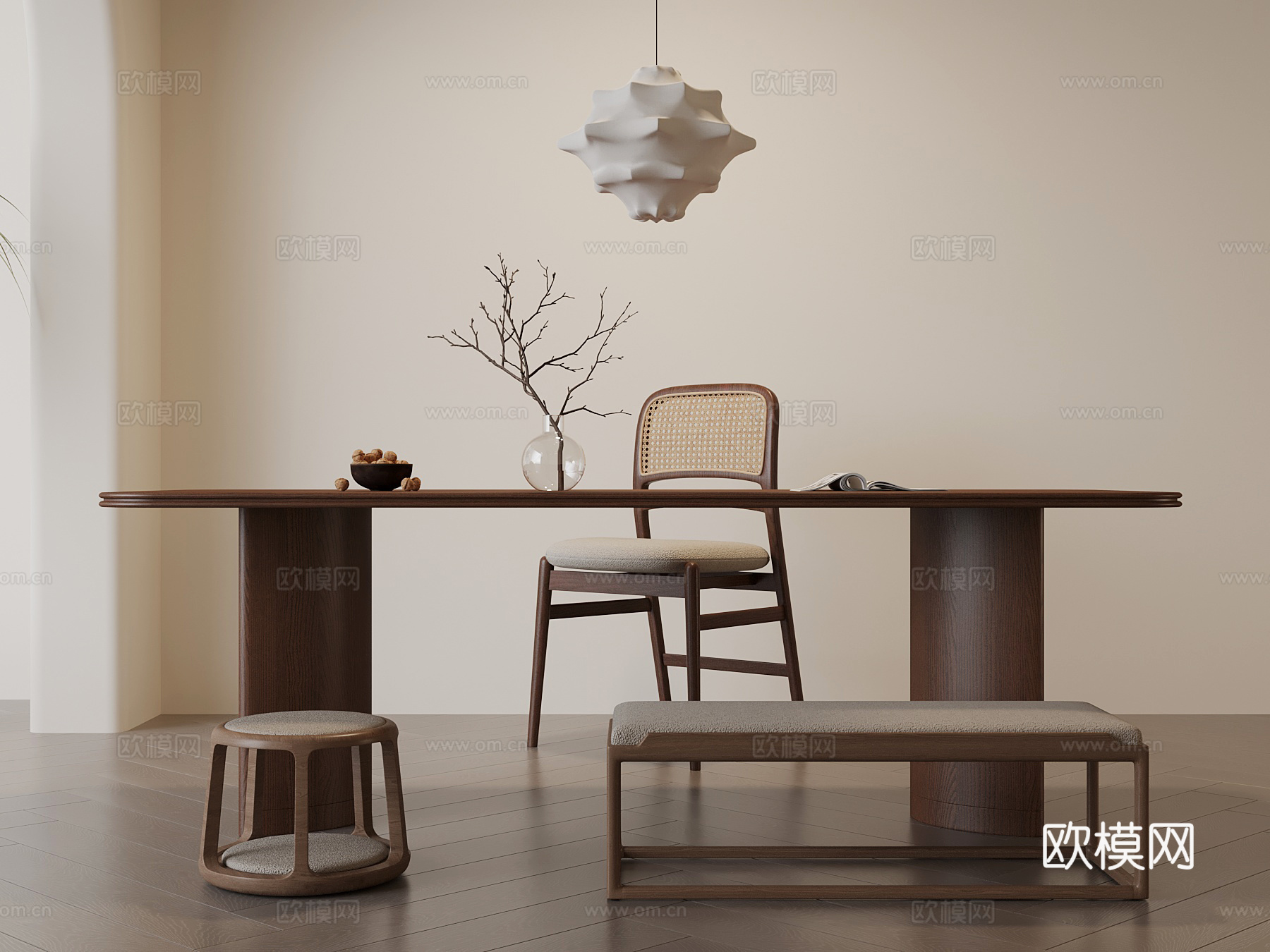 中古风茶桌椅su模型