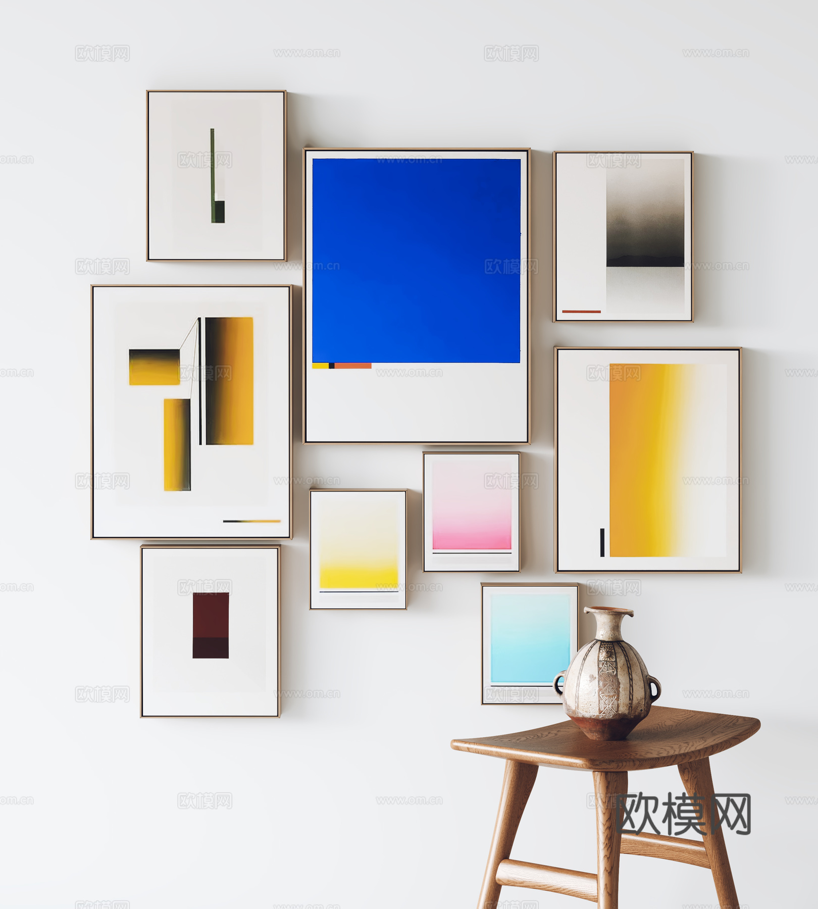 现代挂画 装饰画 凳子 玄关挂画 客厅挂画3d模型