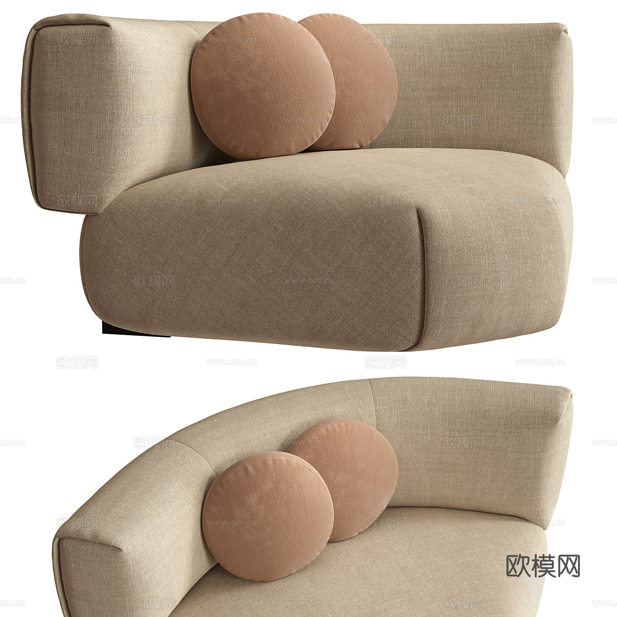 现代意式奶油风布艺弧形沙发3d模型