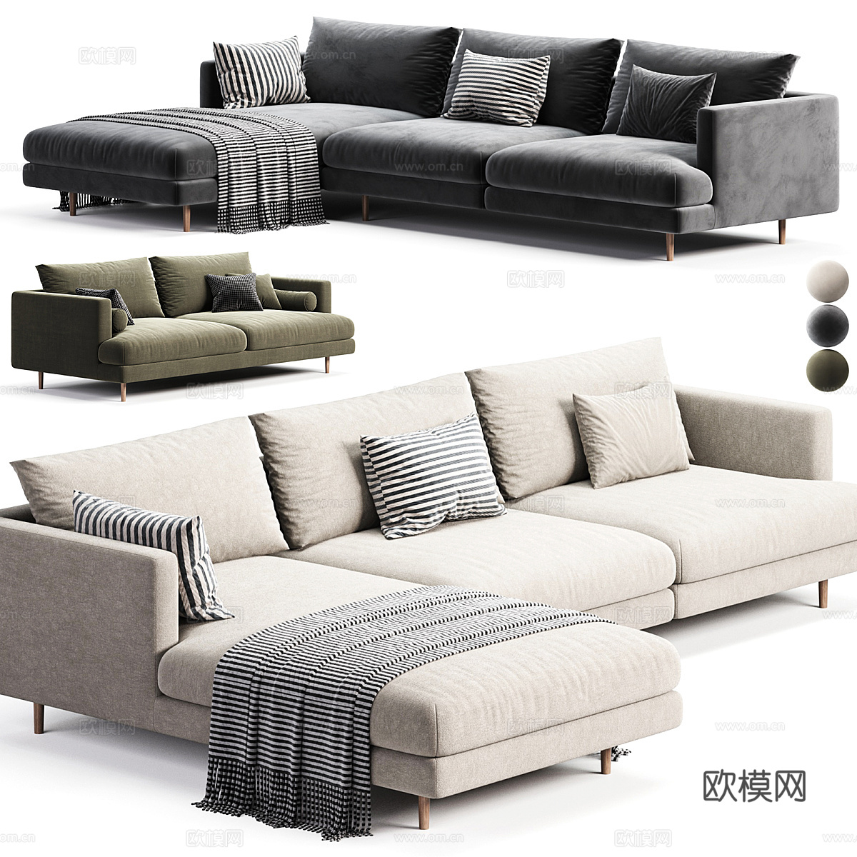 现代 Hampton 布艺转角沙发3d模型