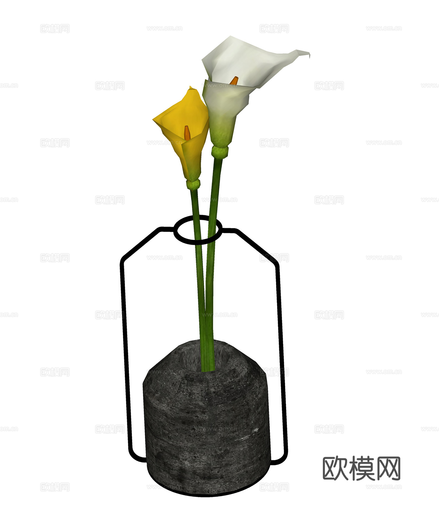现代陶瓷花瓶花艺  陶瓷插花  室内花卉su模型