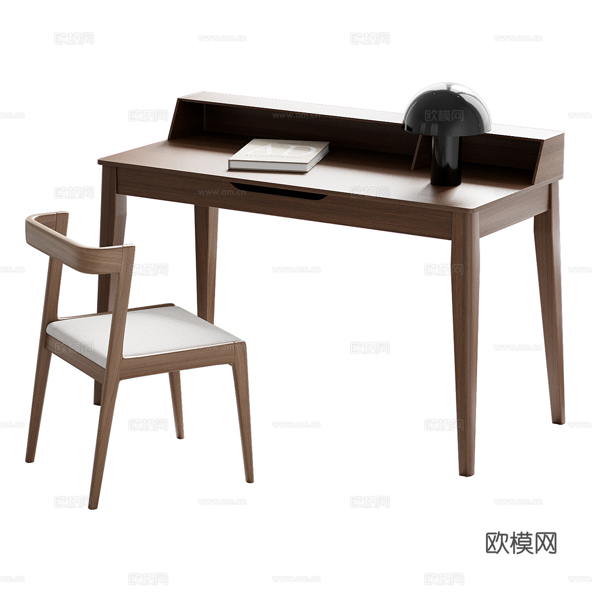 新中式实木书桌椅3d模型