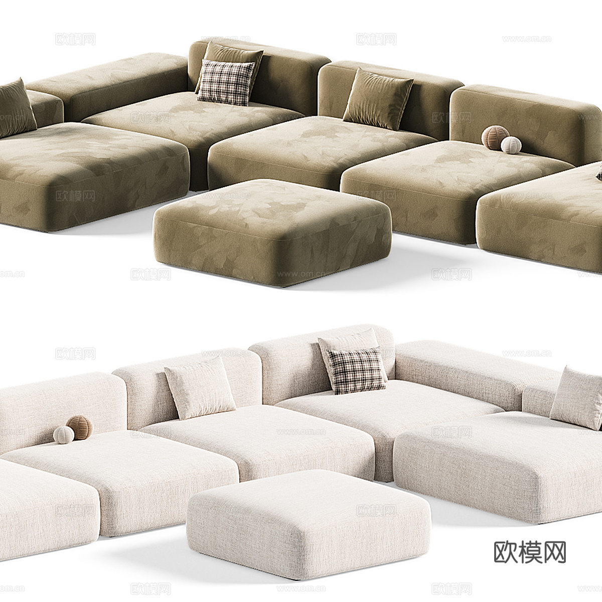 现代奶油风布艺组合沙发3d模型