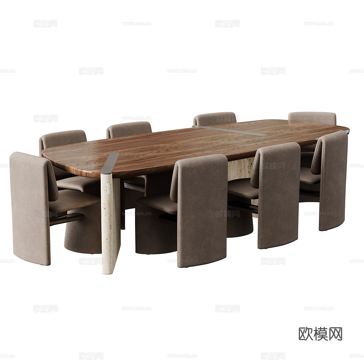 现代意式侘寂餐桌椅组合3d模型
