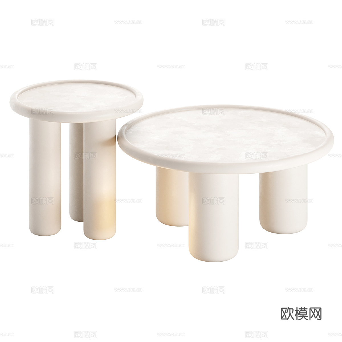 现代奶油风白蜡木茶几组合3d模型