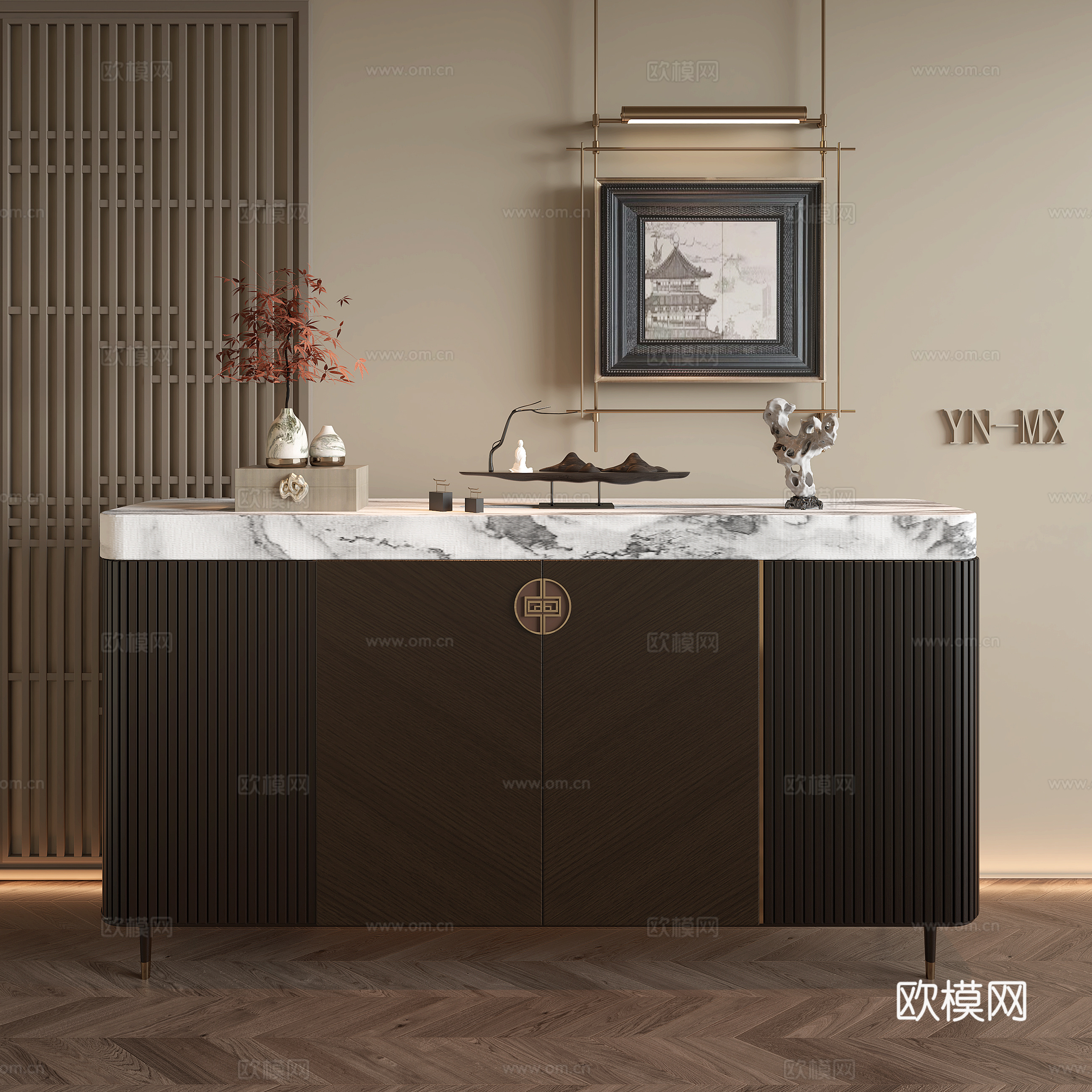 新中式边柜玄关柜3d模型