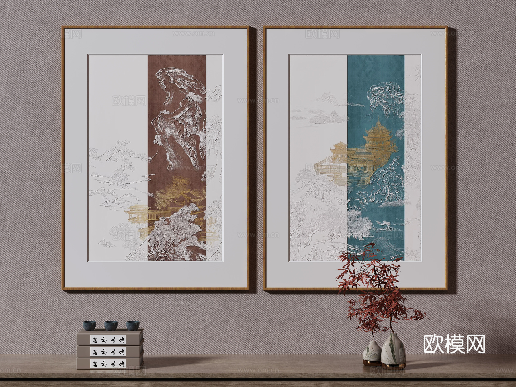 新中式侘寂挂画 油画3d模型