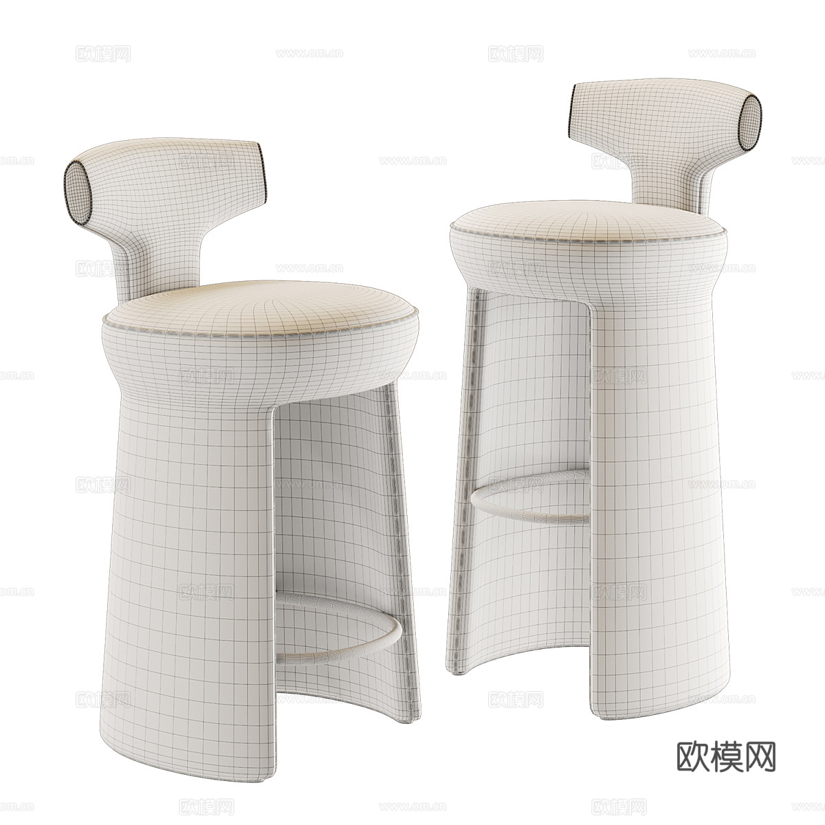 现代意式轻奢皮革吧台椅3d模型