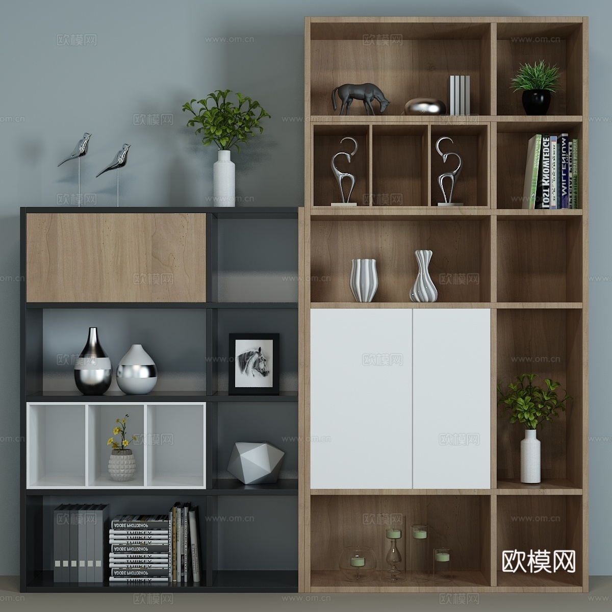 现代书柜 装饰柜 书架 饰品摆件 装饰品3d模型