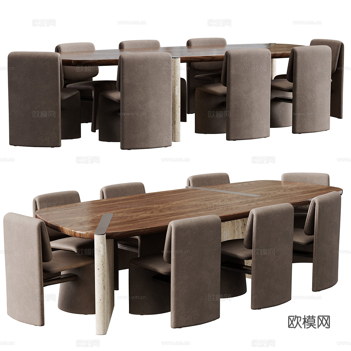 现代意式侘寂餐桌椅组合3d模型