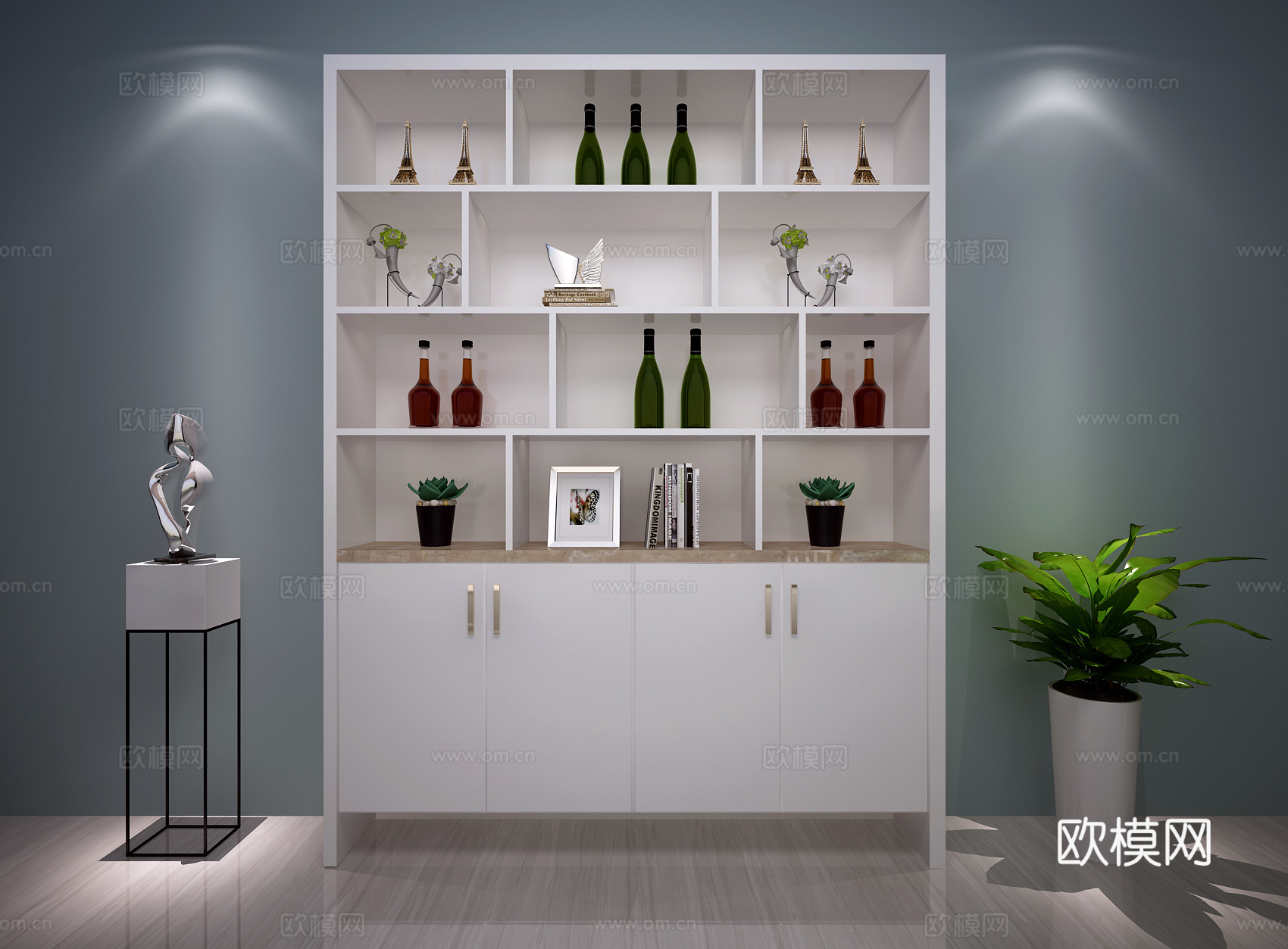 现代酒柜 北欧酒柜 现代盆栽 现代装饰品3d模型