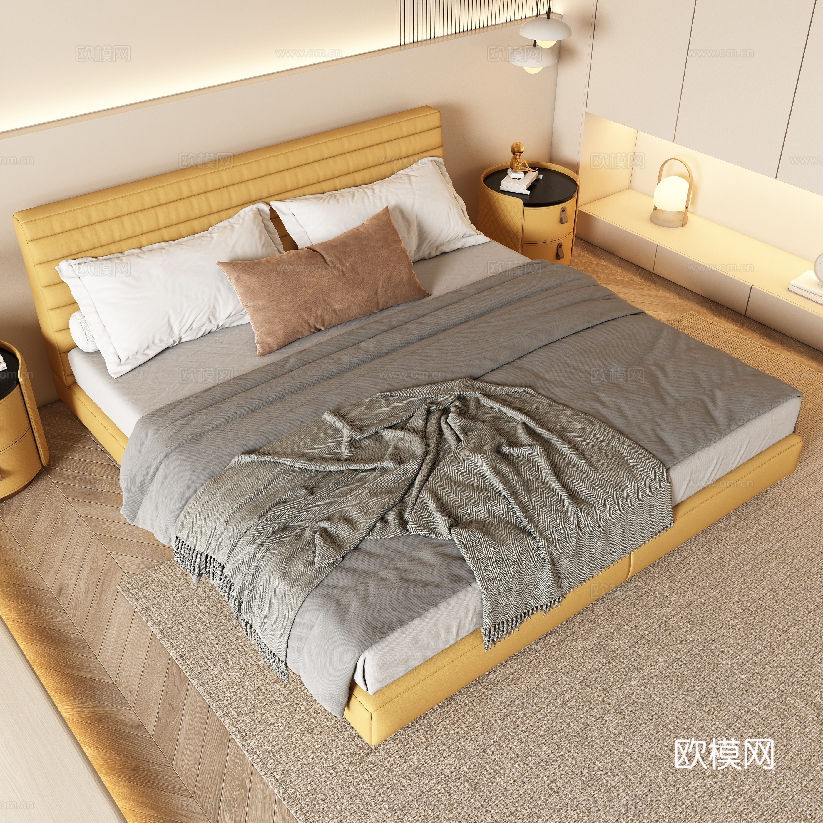 现代双人床su模型