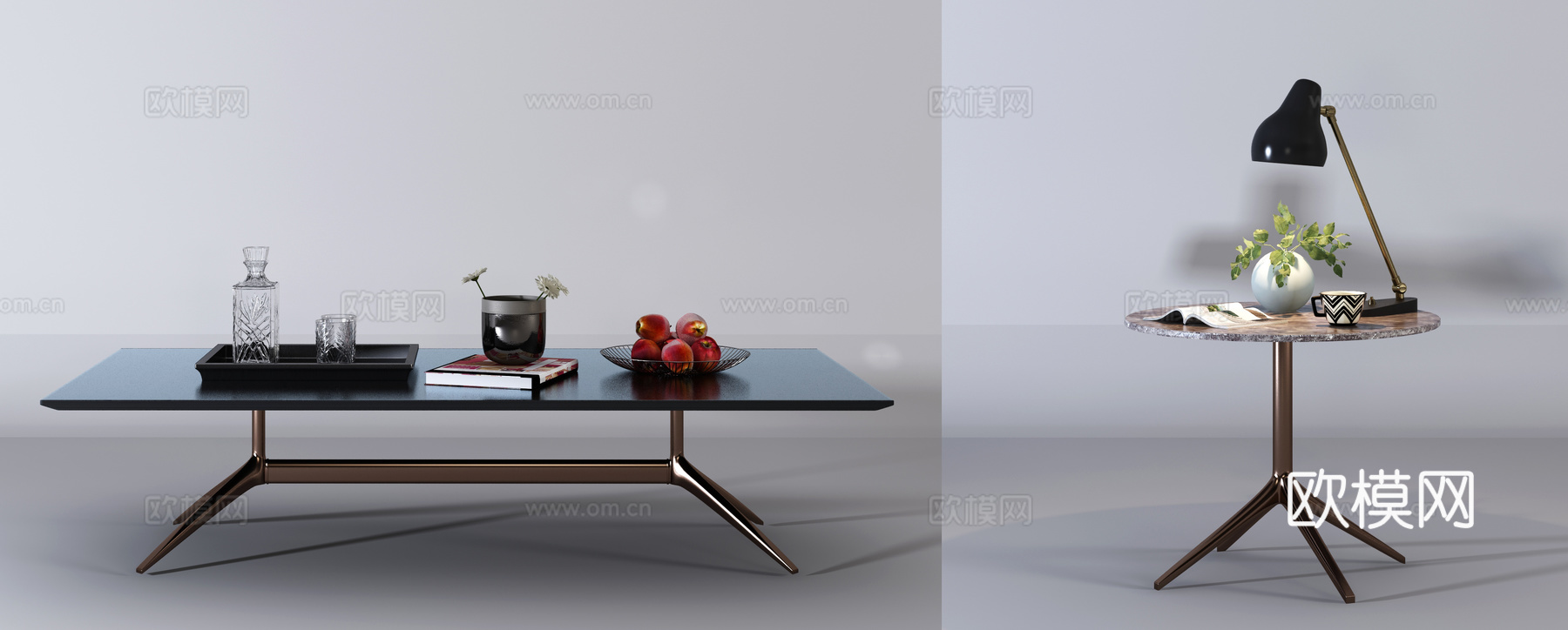 现代茶几边几组合3d模型