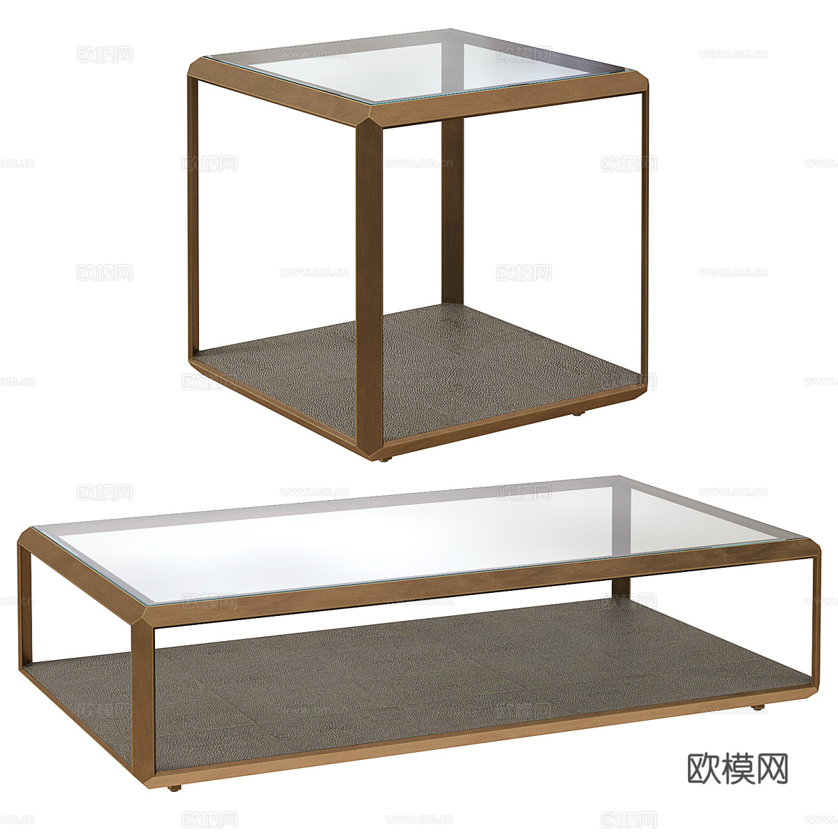 现代意式轻奢金属玻璃茶几组合3d模型