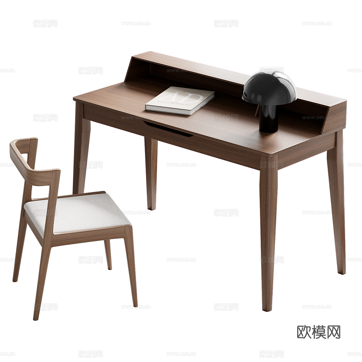 新中式实木书桌椅3d模型