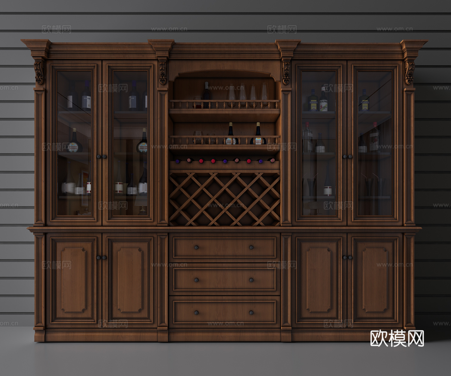 欧式实木酒柜装饰柜3d模型