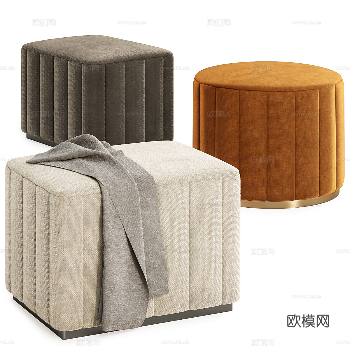 现代意式轻奢布椅脚凳3d模型