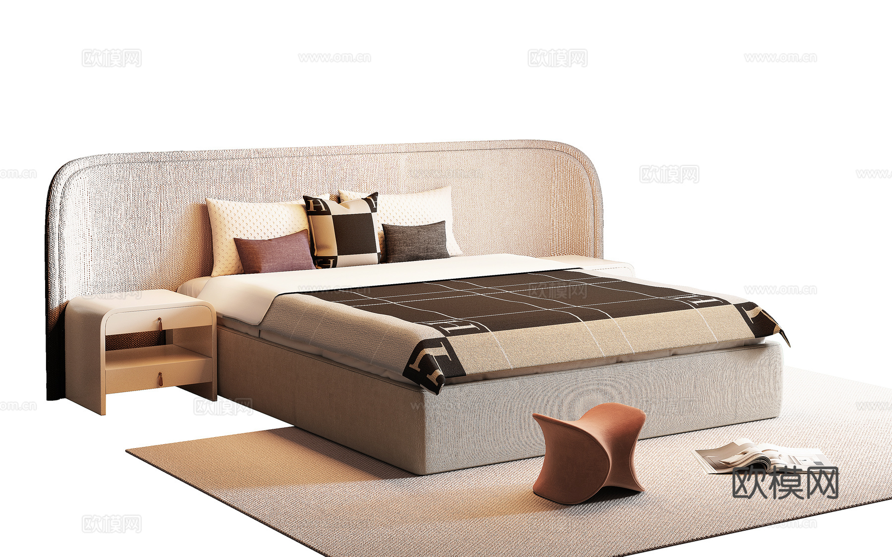 现代简约双人床3d模型下载