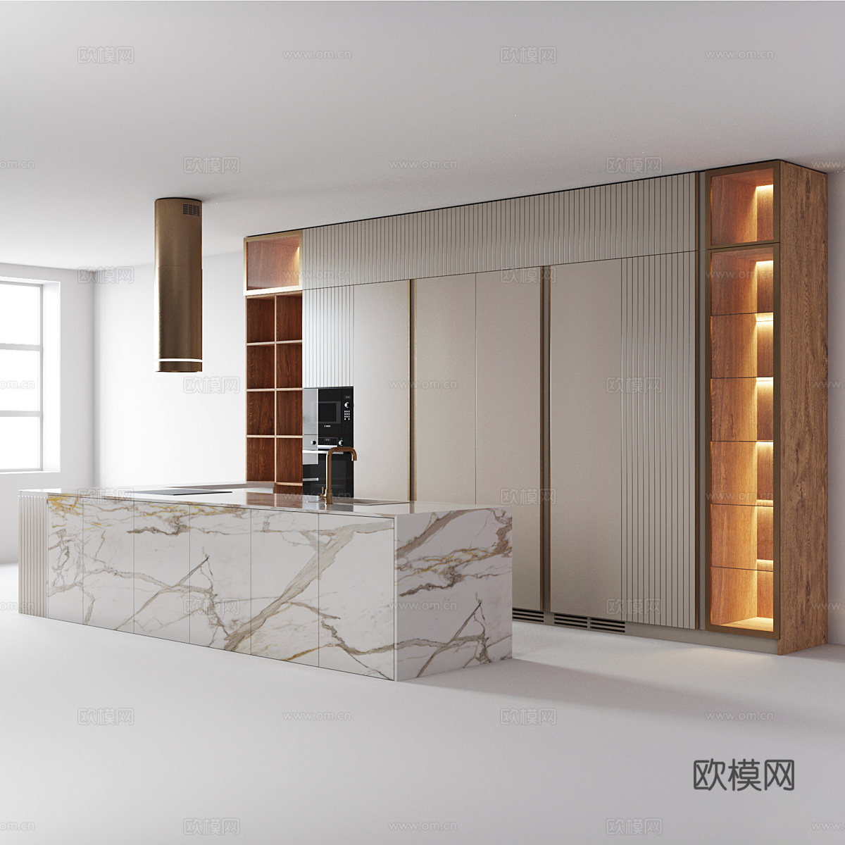 现代轻奢极简橱柜 岛台3d模型