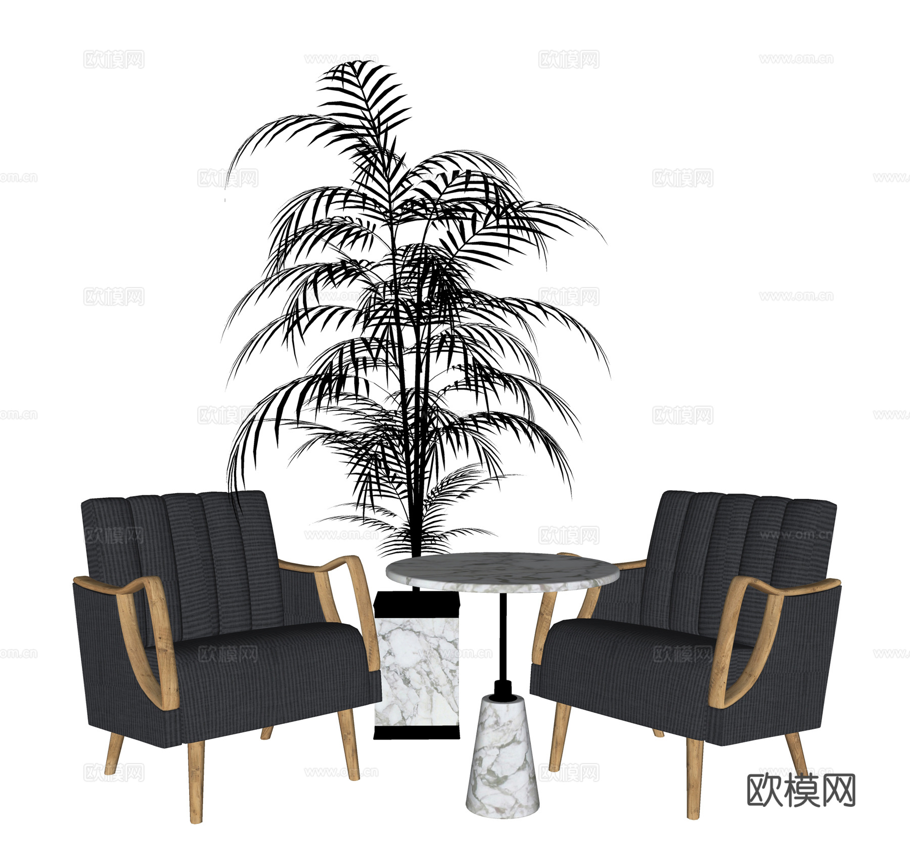 现代休闲桌椅  书椅布椅 茶几圆几 绿植摆件su模型